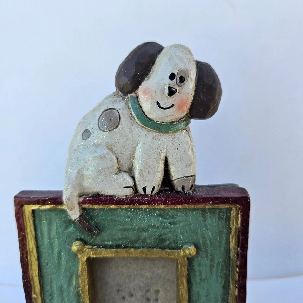 Vintage Dog Photo‎ Frame Puppy Picture Frame Small Desk Decor Bone Accent